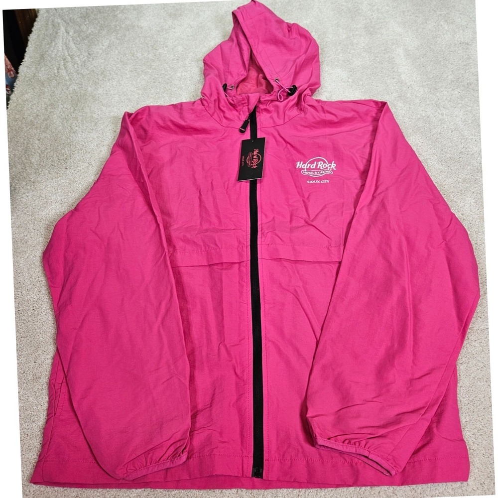 NWT Hard Rock Hotel Casino Sioux City Jacket Womens XL Pink Hooded Windbreaker